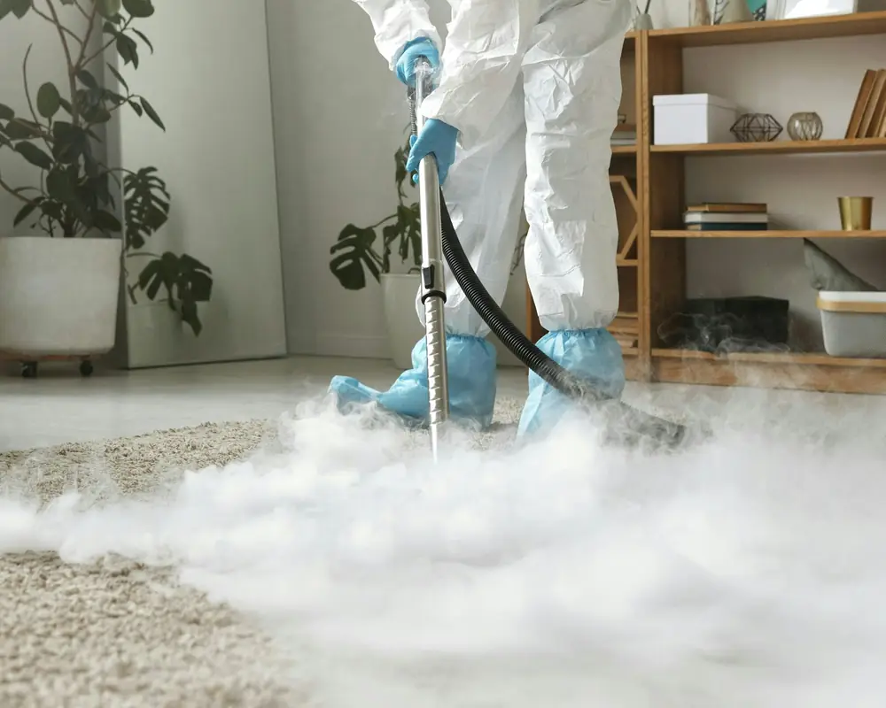 Carpet being steam cleaned in a living room